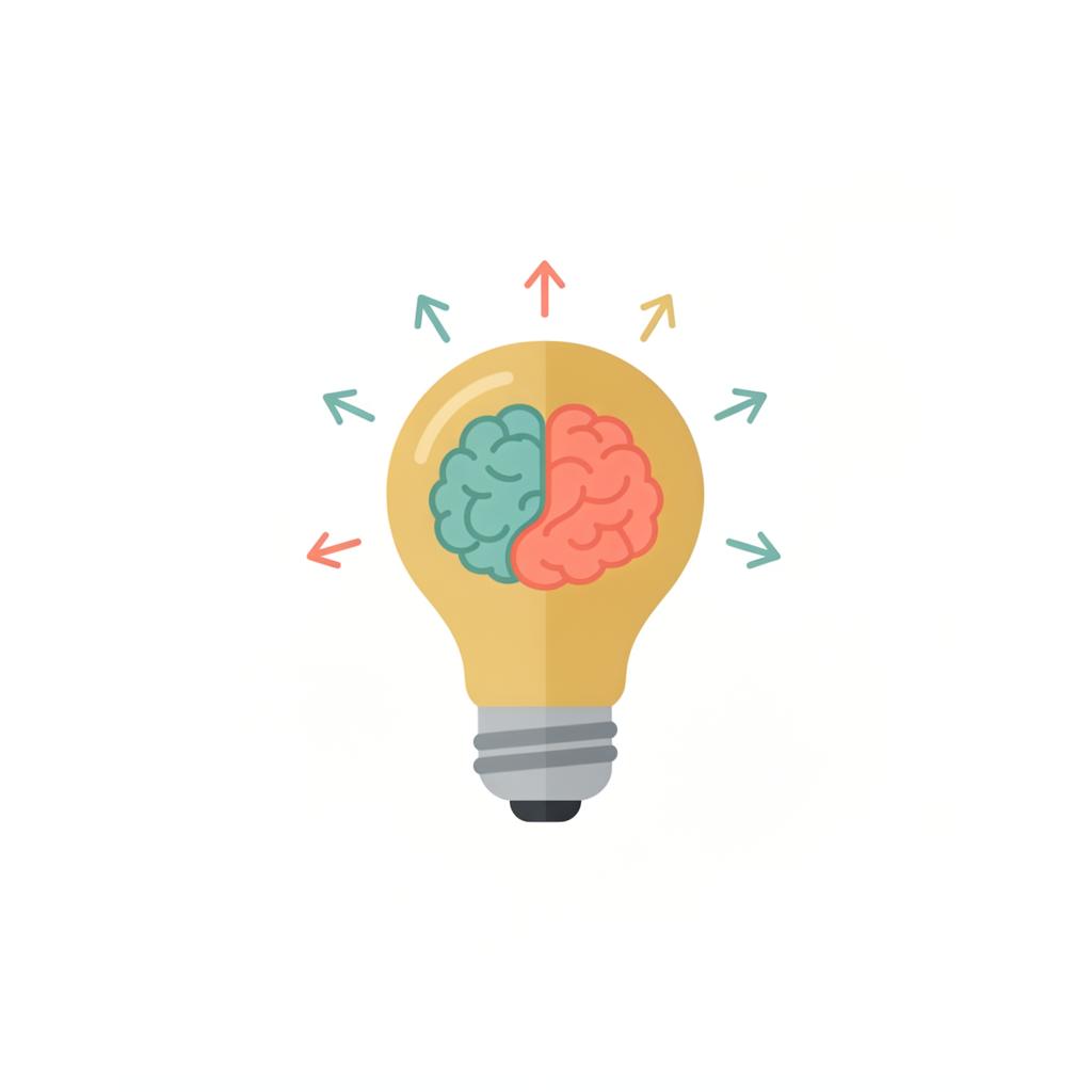 Bombilla con un cerebro dentro y flechas hacia fuera
